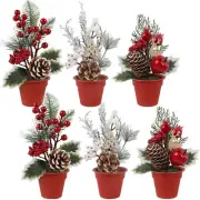 Mini Christmas Tree Table Decorations 6 Pcs Small Artificial Tree with Pine C...