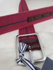 NEW Vineyard Vines Leather Canvas Webbing REVERSIBLE Belt Navy Blue Brown Maroon