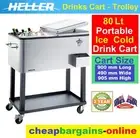 PORTABLE COLD DRINK TROLLEY CART ICE COLD DRINKS COOLER POOL BBQ ALFRESCO 80 Lt