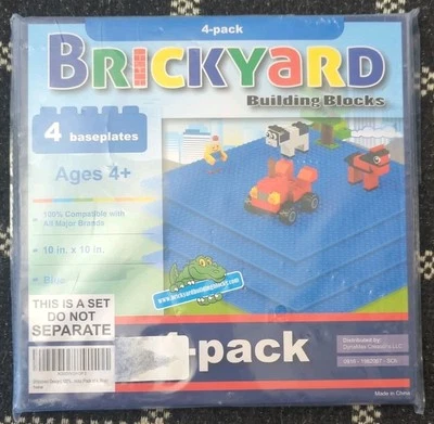 New Brickyard Building Blocks Baseplate 10”x10” Blue 4-Pack Dynamax Brand New