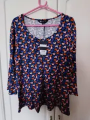 Crew Clothing Pink Blue Orange Birds Top Ruched Front Stretchy Uk 14
