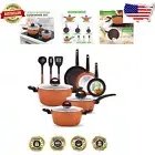 Elegant Aluminum Nonstick Cookware Set - 12 Pieces with Sleek Design & Utensils