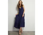 Liz Jordan - Womens Dress - Tiered Maxi Dress - Blue