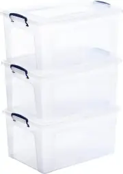 Superio 44 Qt Deep Clear Plastic Stackable Storage Container w/ Lid, Wheels 3pck