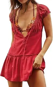 [Best Rose] Bow Dress Button Up Lace Up Ruffle Round Neck Slim Fit A Line Milkmaid Elegant Sexy Streetwear Dress