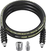 POHIR 8FT Pressure Washer Whip Hose 4800psi 3/8'' Steel Wire Braided with 3/8'' Quick Connect Plug, Reel Connector Jumper Hose for Pressure Washing (4800PSI, 8 FT)
