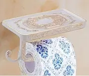 Toilet Roll Holder Toilet Paper Holder Antique Carving Mobile Phone Roll Paper Holder Wall Mounted Paper Rack for Phone 6P-Gold Toilet Paper Holder (Color : Antique) (White)
