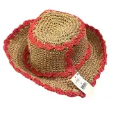 Emme Poseable Straw Bucket Hat Tan With Red-Orange Trim NWT