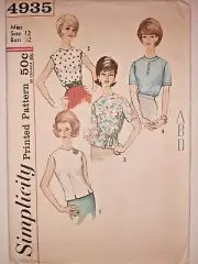 Top Blouse Shirt 12 Simplicity 4935 Sewing Pattern VTG 60's UC FF Sleeveless