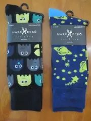 2 PAIR MENS MARC ECKO PAC MAN & OUTER SPACE CUT & SEW NOVELTY SOCKS size 10-13