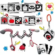 Xerteam Black White Toy Baby 0-6 Months, Newborn Toy with Contrast Cards, Baby Fabric Book, Pack of 16 Sensory Toys for Pram, Baby Seat, Sensory Development Gift