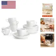 2 Ounce Espresso Cups with Saucers, Porcelain Espresso Cups Set of 6 - White