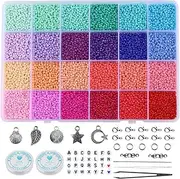 Yamibobo 16000pcs 2mm Glass Seed Beads for Jewelry Making: 24 Colors Small Beads Kit, Tiny Waist Beads Kit with Letter Beads and Elastic String, DIY Art Craft Girls Gifts