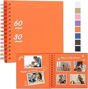 RECUTMS 8 x 8 Inch Small DIY Scrapbook Photo Album, 60 Pages Hardcover Craft Paper Photo Album for Memory Book, Anniversary, Valentines Day Gifts (Orange)