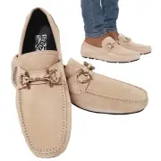 SALVATORE FERRAGAMO SHOES PARIGI DRIVING LOAFERS GANCINI BIT SUEDE $795 8.5 EEE