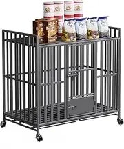 Crates For Dogs,Furniture Dog Cage,Dog Crate,Heavy Duty Dog Carrier,Double Door With Lockable Wheels And Removable Tray For Small/Medium/large High Anxiety Dogs(36.6 * 24.8 * 33.5 in)