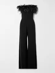 [16ARLINGTON] 16ARLINGTON - Taree Strapless Feather-trimmed Crepe Jumpsuit - Black - UK 12 UK 12 Black