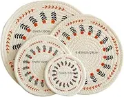 Set of 4 Cotton and Linen Weaving Woven Round Placemats 12 in/30cm for Dining Tables, Non-Slip and Heat Resistant, Cup Coasters, Plate Mats, Pot Holders, Hot Pads, Heat Insulation, Boho,Kitchen Decor