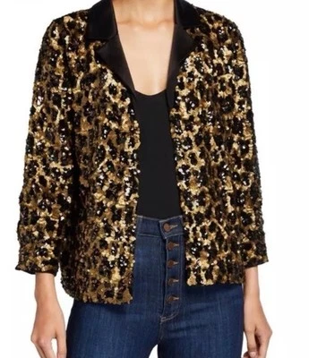 NWT Alice + Olivia Kier Sequin Leopard Jacket Blazer Gold Black Sz Medium $495