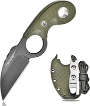 TONIFE Crescent Neck Knife - Outdoor Fixed Blade with 8Cr14MoV Steel, Sheath, Lanyard, Clip and Full Tang - Survival Knife (Green-Gray Titanium)