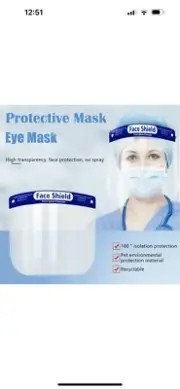 2 x Full Face Shield Mask Clear Protective Film Shields Safety Cover Anti-Fog
