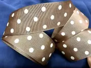 vintage grosgrain 1.5" rayon 1940s trim ribbon mocha cream dots 1yd made in USA
