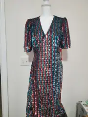 ML Monique Lhuillier Women's Multi Colored Sequins Wrap Size 14 G6