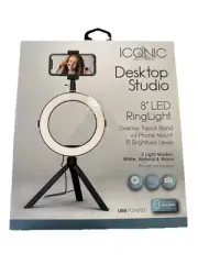 ICONIC DESKTOP STUDIO 8" LED Ring Light w Phone Mount & Tripod Stand