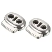 Cord Lock Stopper End 12Pcs, Plastic Double Hole Spring Toggle Fastener Silver