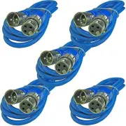 5PACK BLUE shielded male to female 3pin xlr mic microphone audio cables 6ft foot