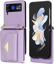 Nexue Compatible Samsung Galaxy Z Flip 4 Case Wallet with Card Holder,Shockproof Leather Detachable Crossbody Lanyard Case for Samsung Z Flip 4 Wallet Case,Z Flip 4 Case for Women,Purple