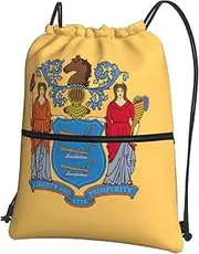 EdWal Flag Of New Jersey Print Drawstring Backpack Gym Bags Sports Bags With Zipper Pocket For Travel Beach, Black, One Size