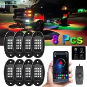 For Offroad Car Truck Boat 8 Pod RGB Neon LED Rock Light Control Glow Under Lamp