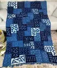 Tah Blue Handmade Mudcloth Bogolan Textile Blanket Bedsheet Sofa Throw Linen