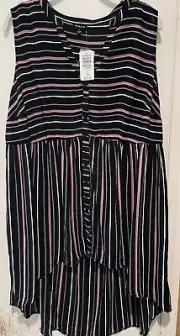 NWT TORRID TUNIC HILO STRIPED BLACK PINK BUTTON TOP PLUS SIZE 1 1X 14-16