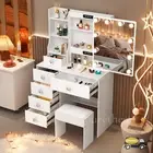 Dressing Table Stool Set With LED Sliding Makeup Mirror 6 Drawers Vanity Desk AU
