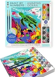 Bright Stripes iHeartArt Paint by Numbers Amazing Ocean Creatures, DIY Art Kit, Kids Canvas Paint Set, Sea Turtle Painting Creative Project, Ages 8+