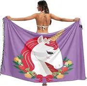 [RPLIFE] Stylish Unicorn Red Mane Purple Swim Skirt Sarong, Summer Cover Up, Pool Coverups Women, Bathing Suit Sarong Wrap for Women