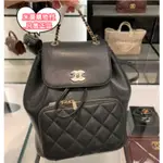 【米蘭購】全新正品 CHANEL A93748 黑色 小牛皮 荔枝皮 金鍊 雙C 金釦 後背包 手提包 雙肩包