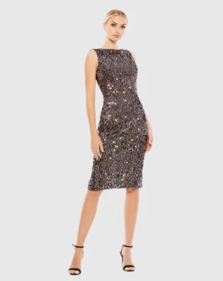 IEENA FOR MAC DUGGAL Draped Back Boat Neck Sequined Cocktail Dress Black Rose 10