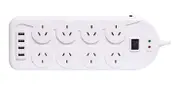 Powertran 4 USB Ports with 8 Way Mains Power Board 1.5m Cable White