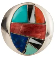 Navajo Native American Turquoise and Lapis Ring Size 10 3/4 SKU229363