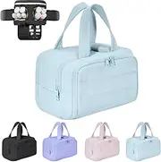 [Generic] Cureaway Travel Cosmetic Bag - Large Capacity Wide-Open Toiletry Bag for Women | Waterproof & Lightweight 4-in-1 Multi-Functional Organizer(Blue)