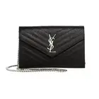 NEW SAINT LAURENT YSL BLACK LARGE LEATHER CHAIN WALLET WOC BAG AUTHENTIC BOX