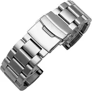 [BANDKIT] Solid Thickening 5.5mm large size Stainless Steel Watchbands Silver black 22mm 24mm 26mm Matte Metal WatchBand Strap Wrist Watch