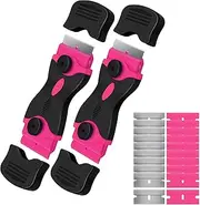 Razor Blade Scraper 2-in-1 Multi-Surface Tool 2-Pack for Car Windows, Glass, Vinyl, Stickers, Ceramic Cooktops, Dual-Edge Adhesive Remover with Safety Cap, Ergonomic Handle, Quick-Change Design, Pink