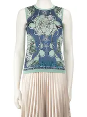 Blue Silk Baroque Print Knit Top