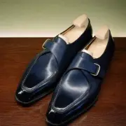 Tailor Made Men's Blue Leather Classic Single Monk Strap Dress Shoes For Office