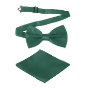 Bow Tie for Men, Adjustable Bow Ties with Pocket Square(Dark Green)