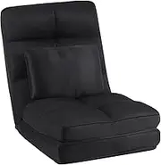 Urnodel Floor Chair with Back Support for Adults Adjustable 14 Positions Video Game Chairs Foldable Lounger Pillow 8823(Black) (YS15005)